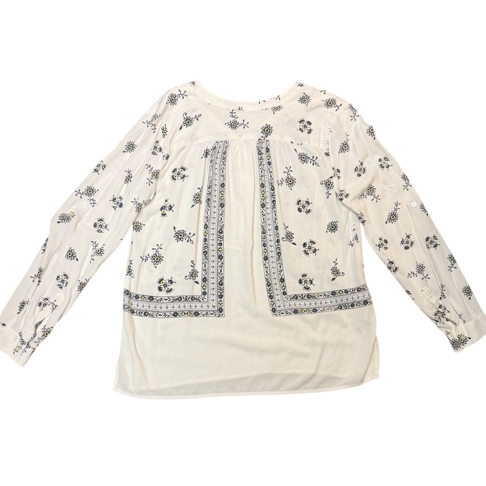 LOFT Boho Floral Tile Print Henley Coastal Grandmother Blouse Peasant Top M - Picture 8 of 11